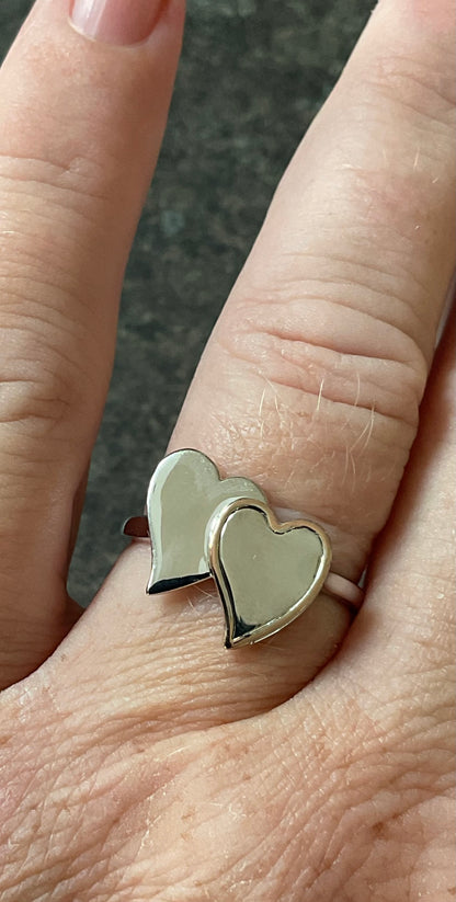 Clogau Cwtch Double Heart ring in silver and rose gold sizes O, Q and R available