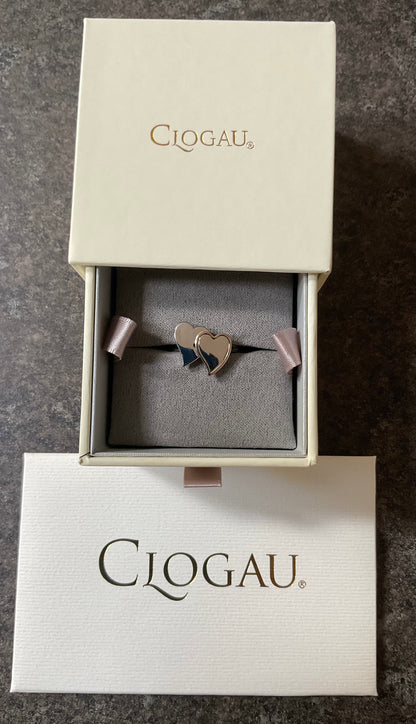 Clogau Cwtch Double Heart ring in silver and rose gold sizes O, Q and R available