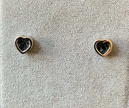 Clogau Rare Heart of Wales Preseli Bluestone Heart stud earrings in silver and rose gold