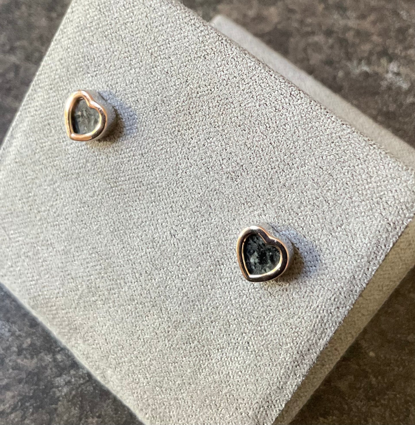 Clogau Rare Heart of Wales Preseli Bluestone Heart stud earrings in silver and rose gold