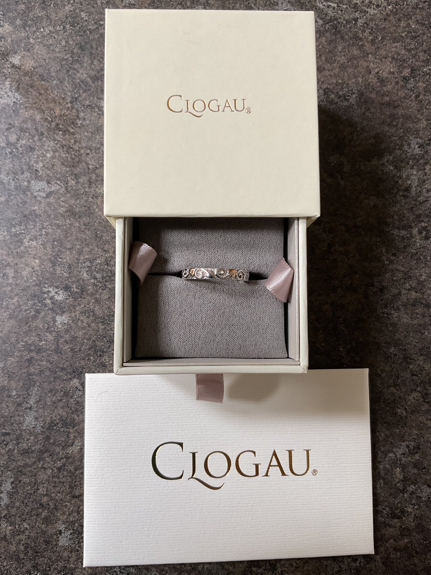 Clogau 4mm Tree of Life band ring in silver and rose gold available in size J,N,Q,T