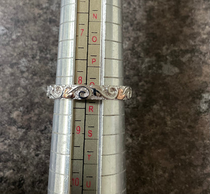 Clogau 4mm Tree of Life band ring in silver and rose gold available in size J,N,Q,T