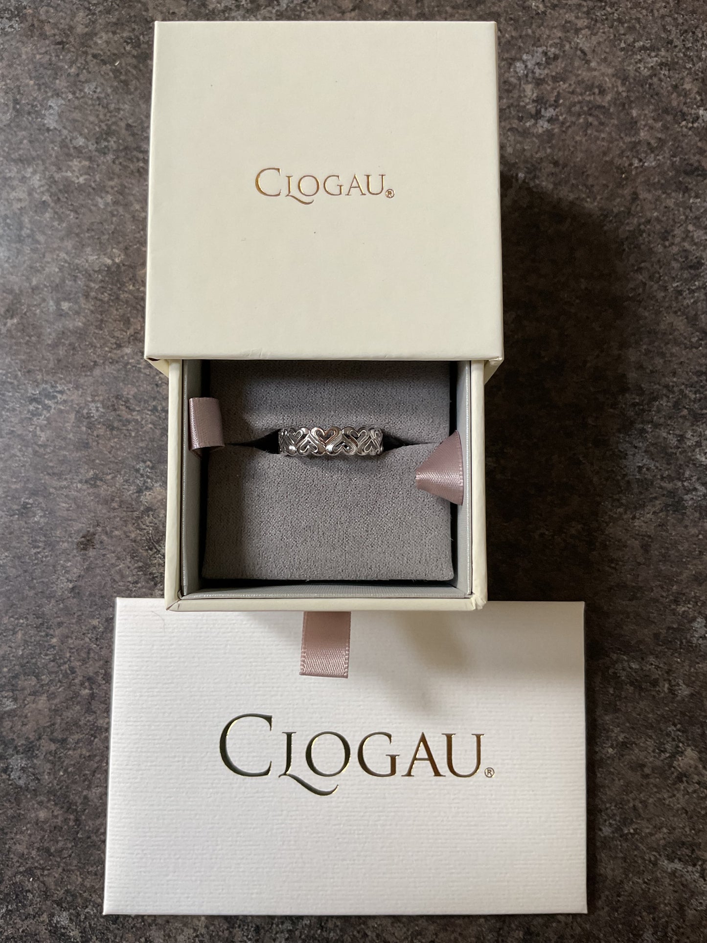 Clogau Always in my Heart band ring in silver and rose gold available in size Q,R,T