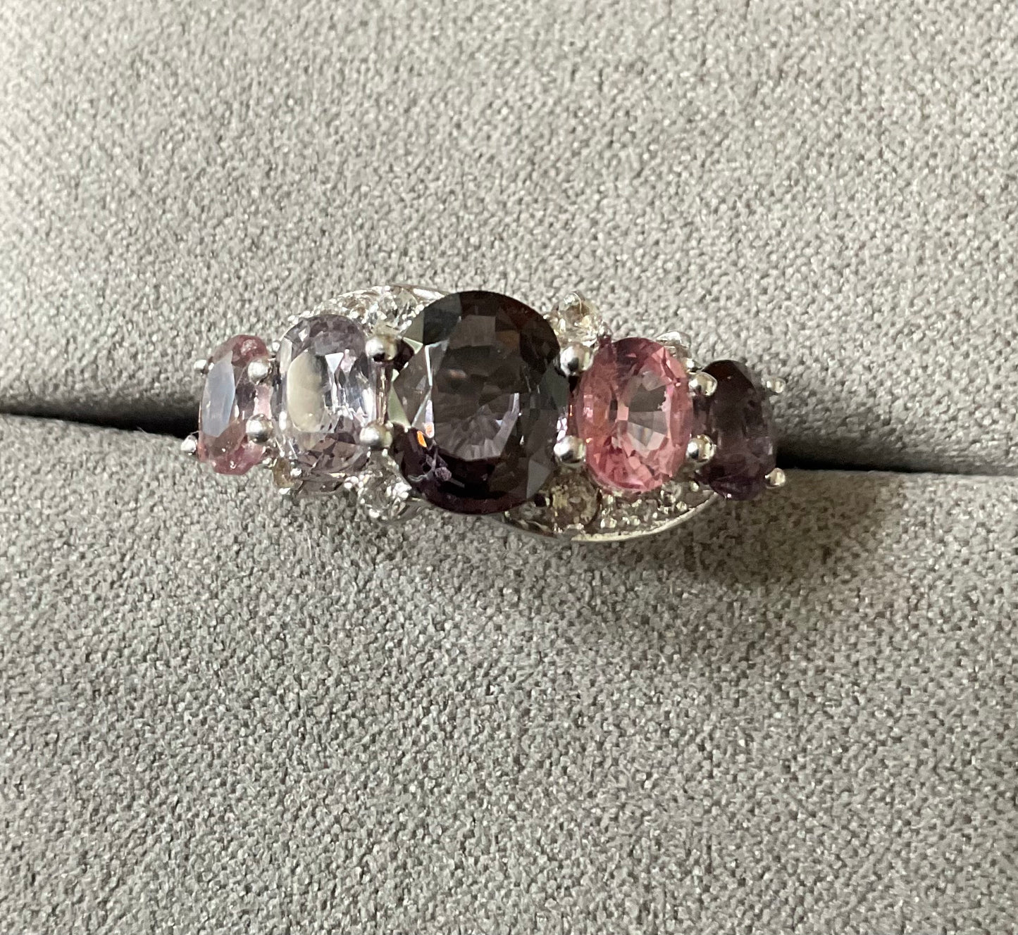 925 Multicolour Spinel 5 stone silver ring with clear stones size L1/2 TGGC