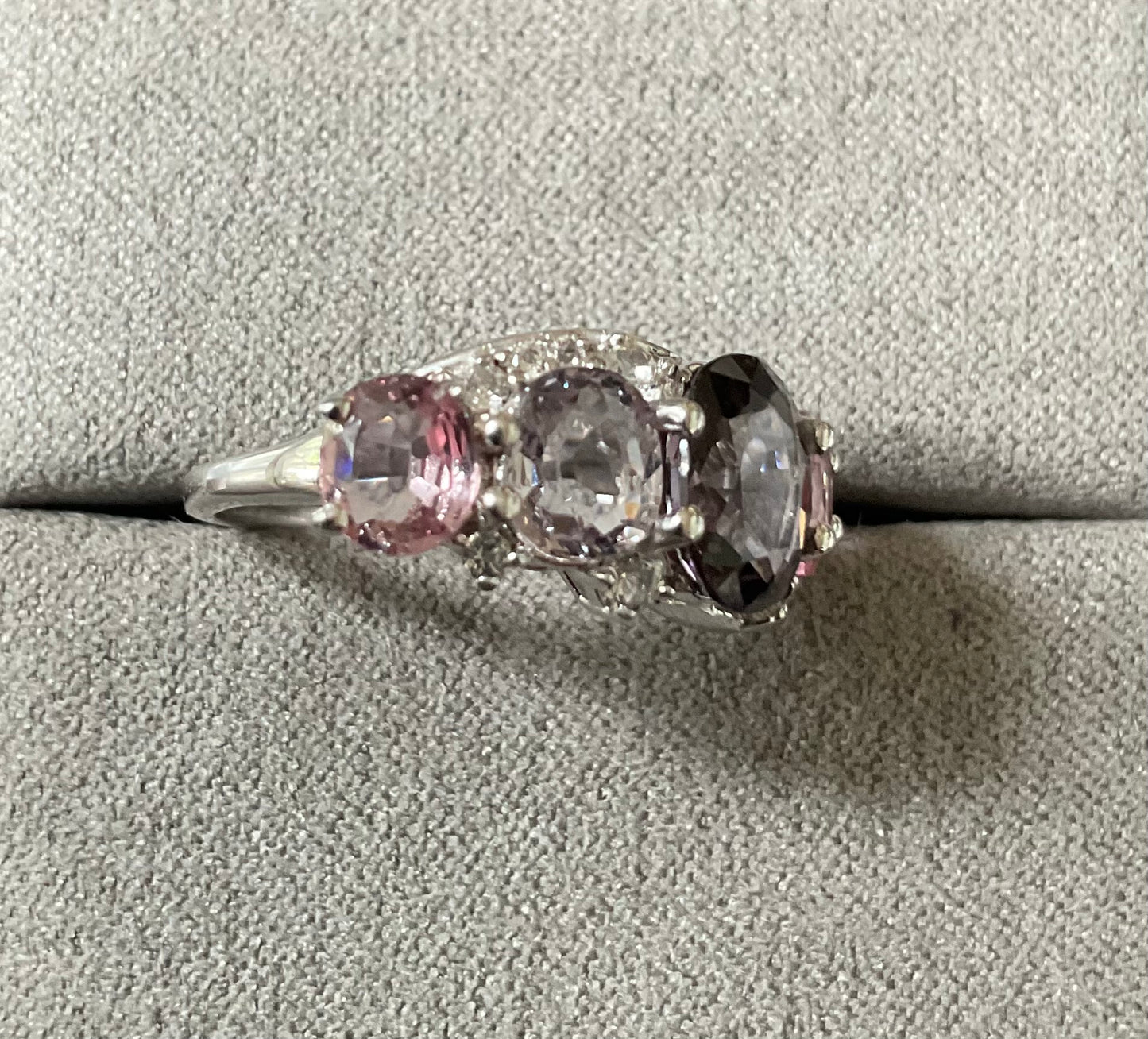 925 Multicolour Spinel 5 stone silver ring with clear stones size L1/2 TGGC