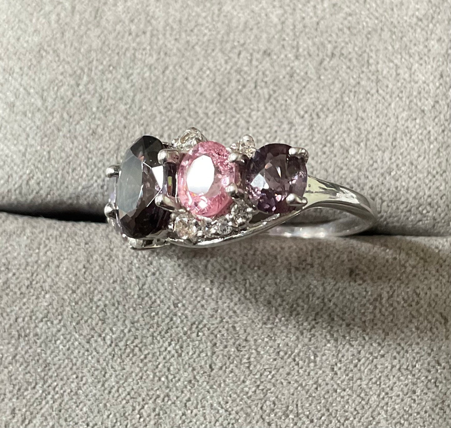 925 Multicolour Spinel 5 stone silver ring with clear stones size L1/2 TGGC