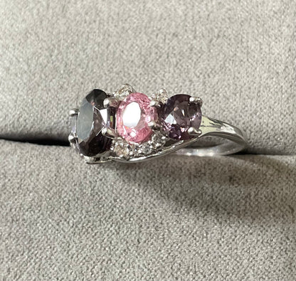 925 Multicolour Spinel 5 stone silver ring with clear stones size L1/2 TGGC