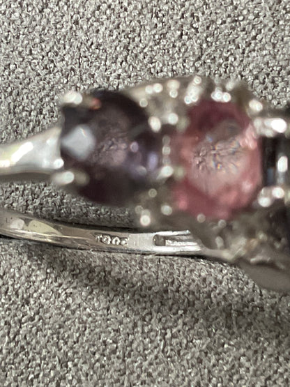 925 Multicolour Spinel 5 stone silver ring with clear stones size L1/2 TGGC