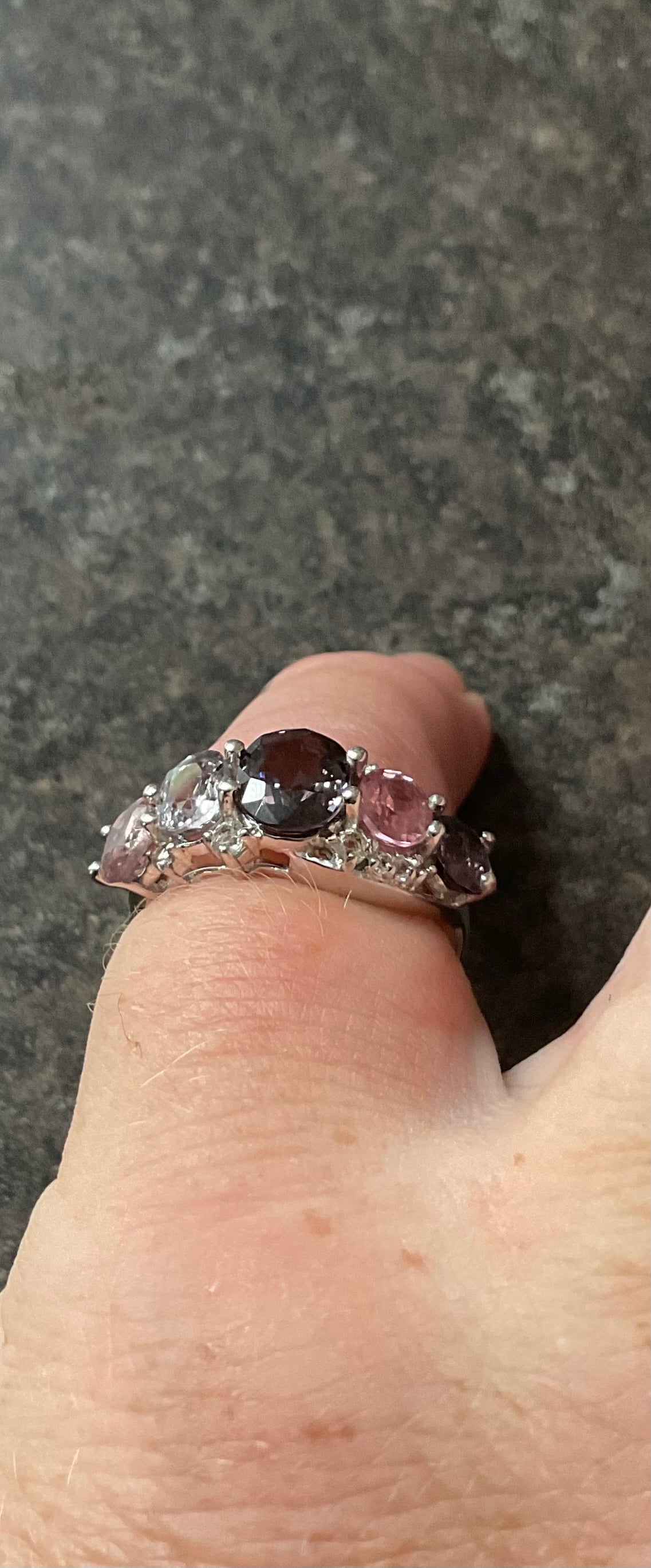 925 Multicolour Spinel 5 stone silver ring with clear stones size L1/2 TGGC