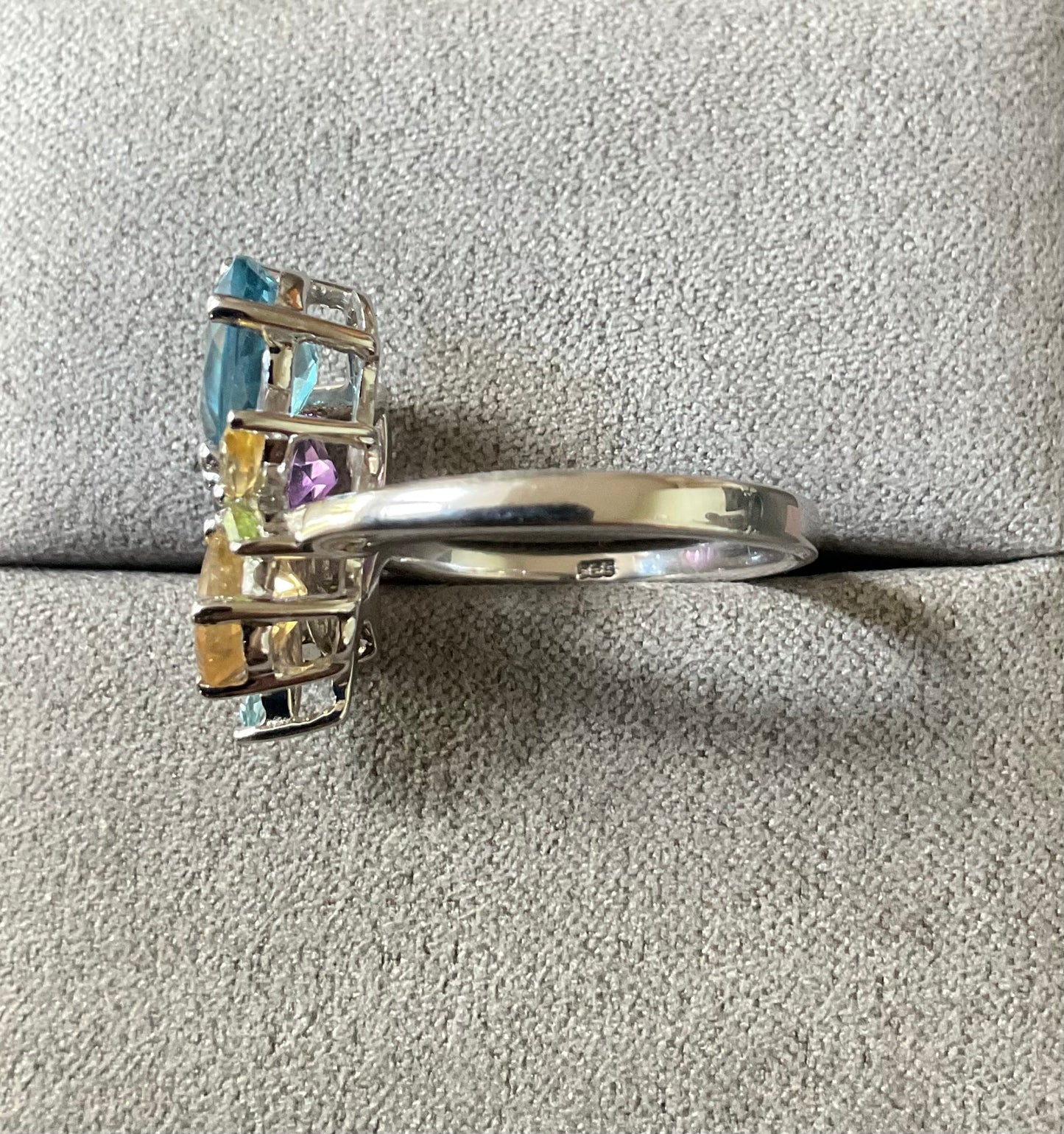 925 Multi gemstone Topaz Amethyst Citrine & Peridot oval pear & marquise cut sterling silver ring size L1/2 TGGC