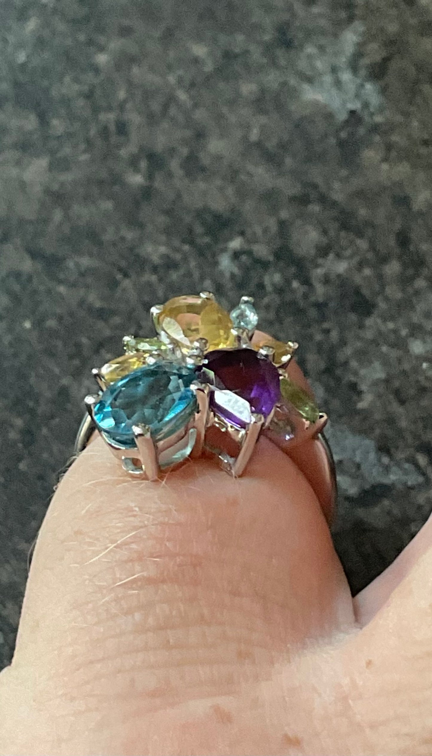 925 Multi gemstone Topaz Amethyst Citrine & Peridot oval pear & marquise cut sterling silver ring size L1/2 TGGC