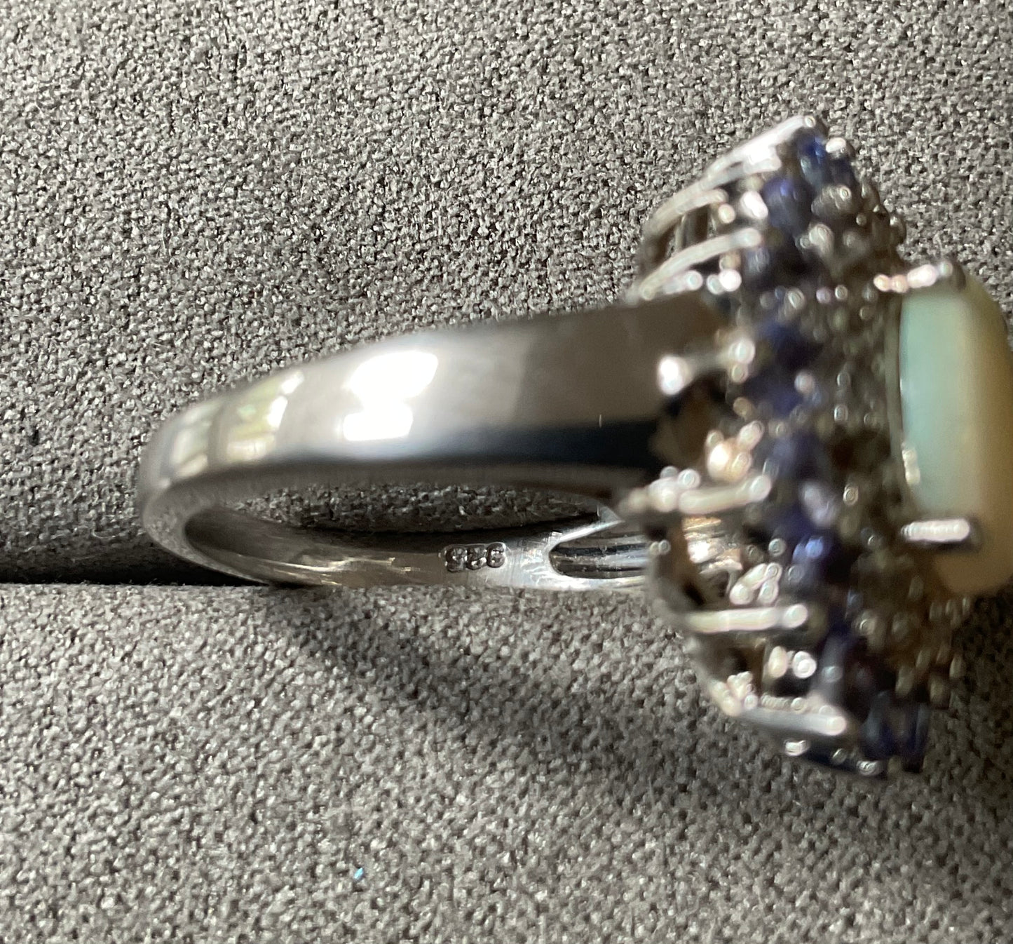 925 Opal Tanzanite and Zircon oval cluster halo sterling silver ring size L TGGC
