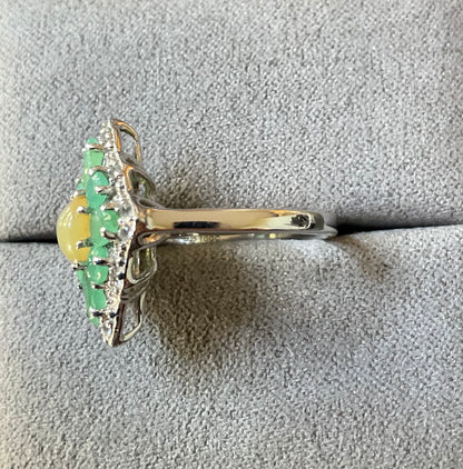 925 Welo Opal Emerald & Zircon cluster halo sterling silver ring size L TGGC