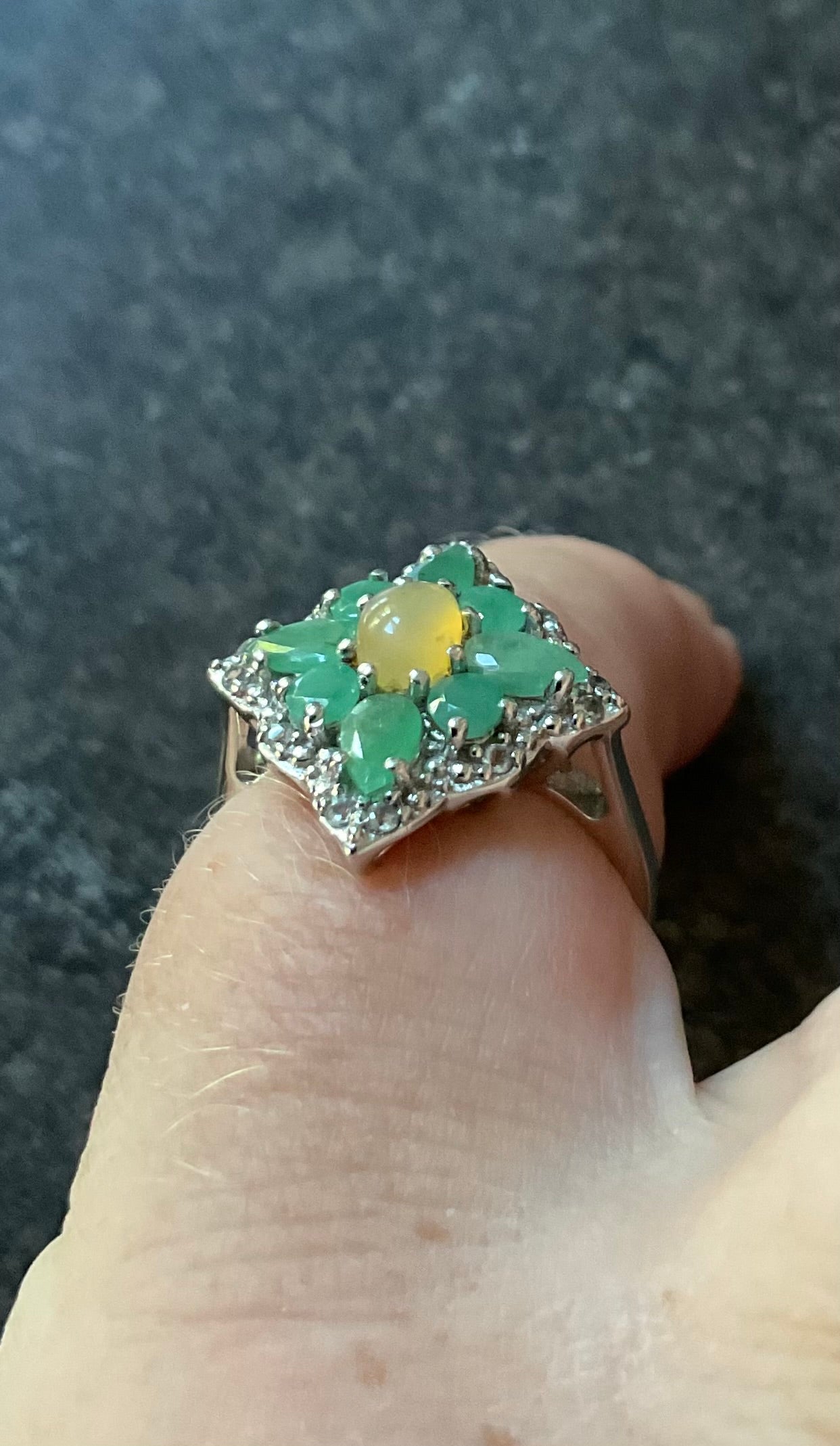 925 Welo Opal Emerald & Zircon cluster halo sterling silver ring size L TGGC
