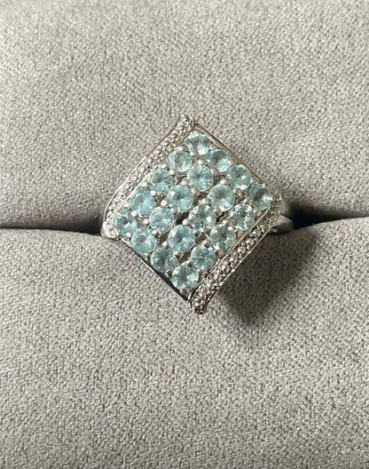 925 Blue gemstone Aquamarine? Topaz cluster sterling silver ring size L TGGC