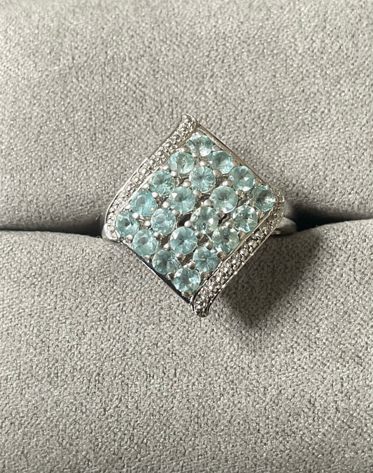 925 Blue gemstone Aquamarine? Topaz cluster sterling silver ring size L TGGC