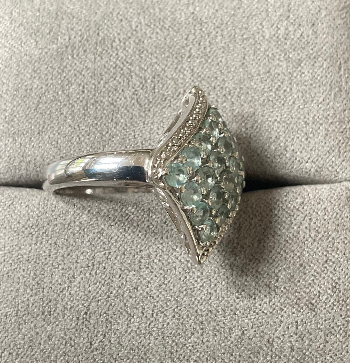 925 Blue gemstone Aquamarine? Topaz cluster sterling silver ring size L TGGC