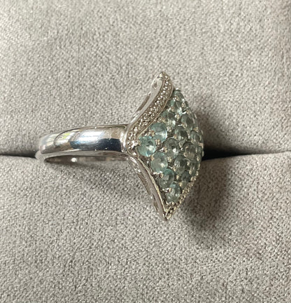 925 Blue gemstone Aquamarine? Topaz cluster sterling silver ring size L TGGC