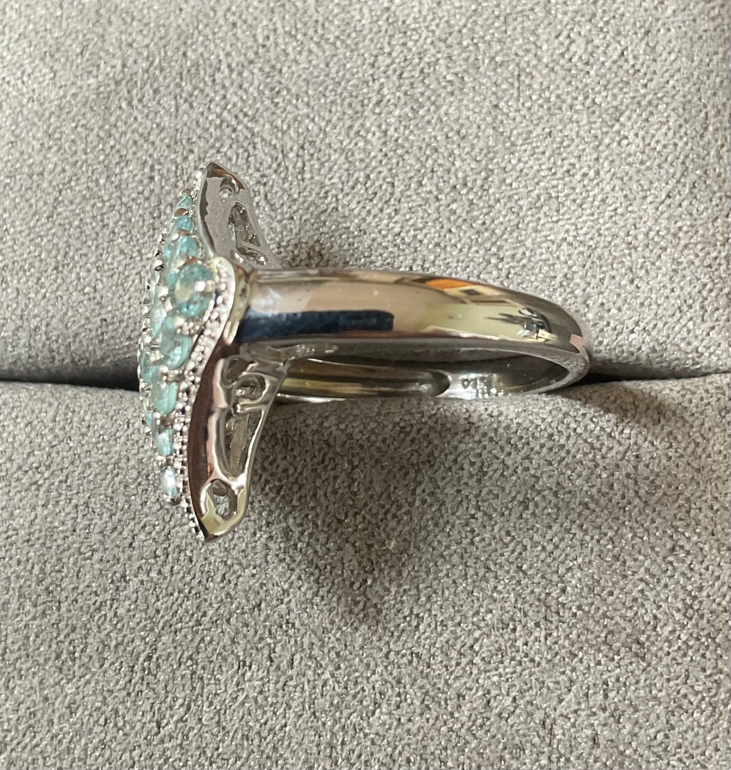 925 Blue gemstone Aquamarine? Topaz cluster sterling silver ring size L TGGC