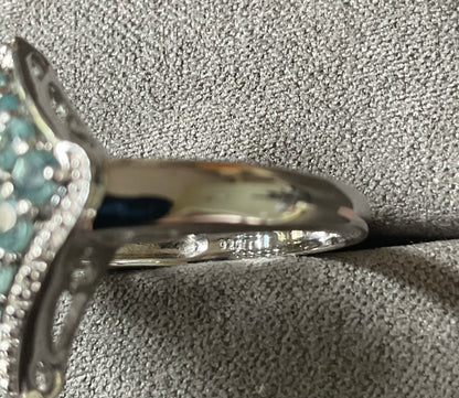 925 Blue gemstone Aquamarine? Topaz cluster sterling silver ring size L TGGC