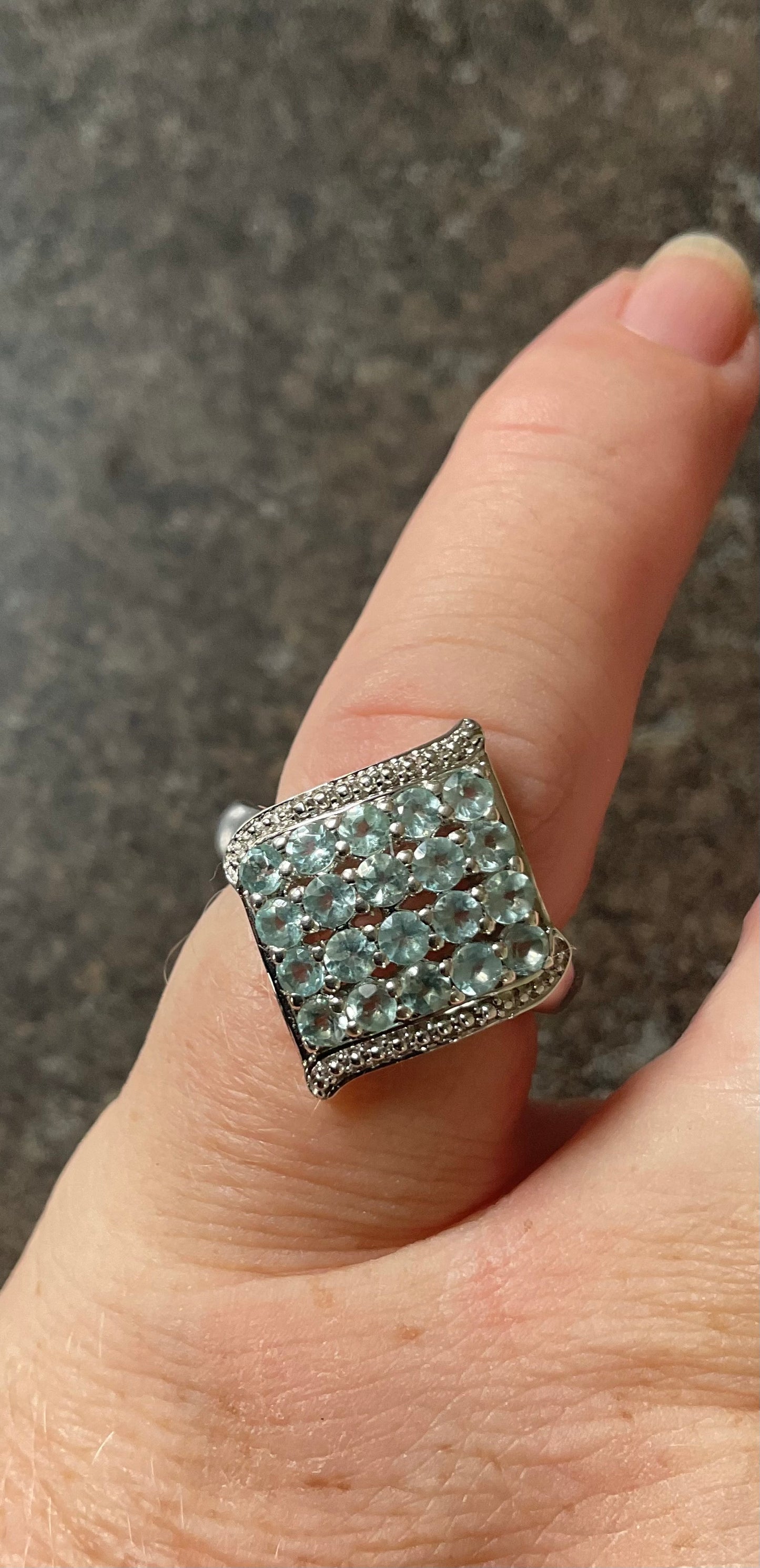 925 Blue gemstone Aquamarine? Topaz cluster sterling silver ring size L TGGC