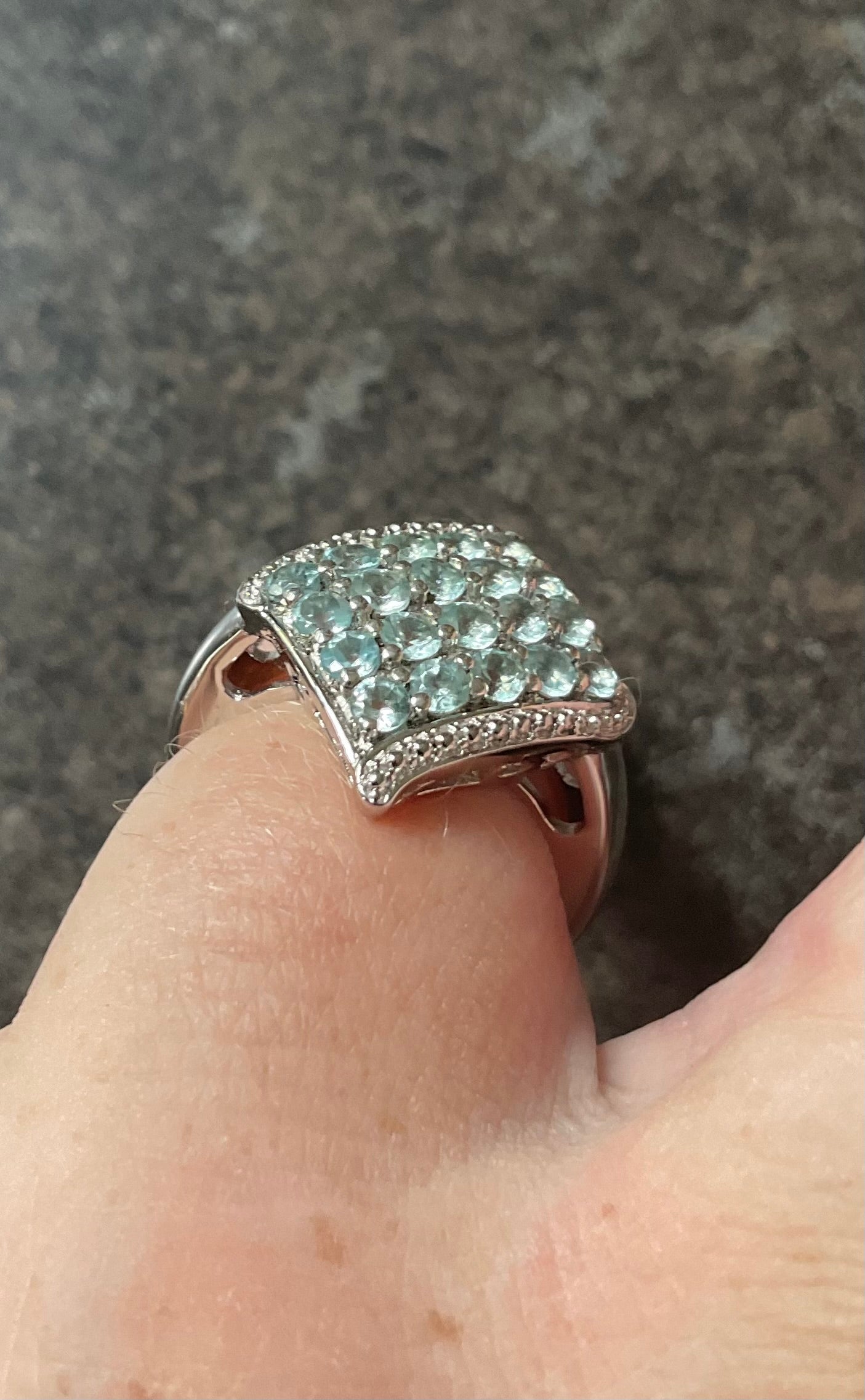 925 Blue gemstone Aquamarine? Topaz cluster sterling silver ring size L TGGC