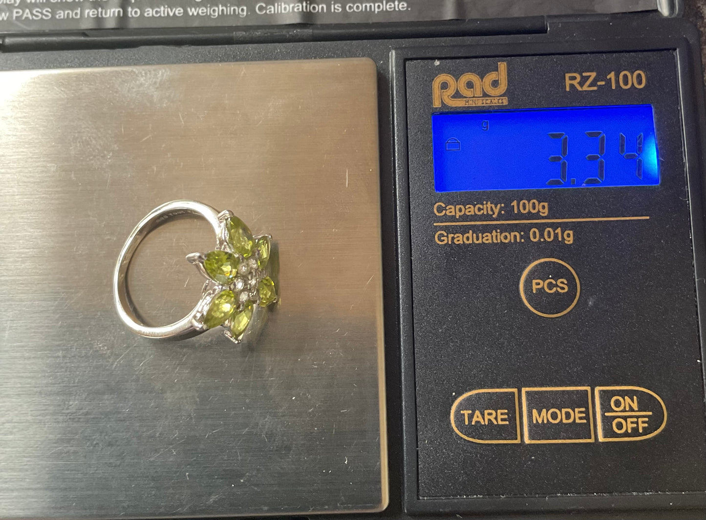 925 Peridot and Zircon Flower sterling silver ring size L TGGC