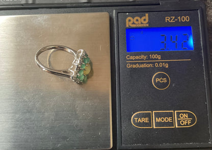 925 Welo Opal Emerald & Zircon cluster halo sterling silver ring size L TGGC