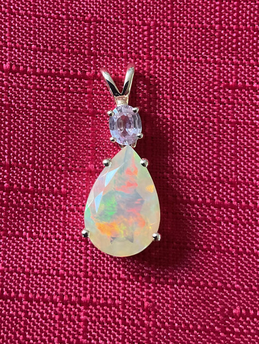 10K Ethiopian Welo Opal and Kunzite pendant (no chain) yellow gold TGGC