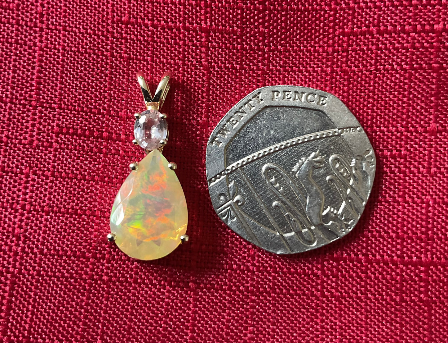 10K Ethiopian Welo Opal and Kunzite pendant (no chain) yellow gold TGGC