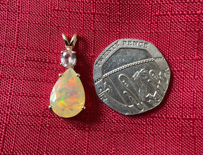 10K Ethiopian Welo Opal and Kunzite pendant (no chain) yellow gold TGGC