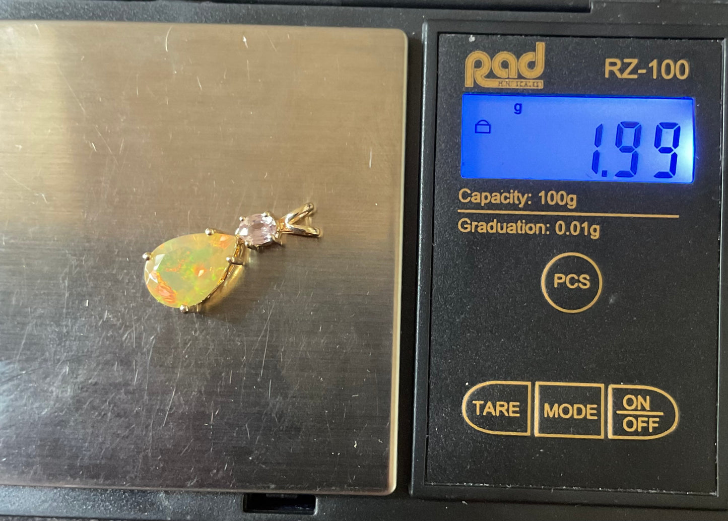10K Ethiopian Welo Opal and Kunzite pendant (no chain) yellow gold TGGC