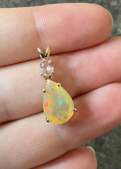 10K Ethiopian Welo Opal and Kunzite pendant (no chain) yellow gold TGGC