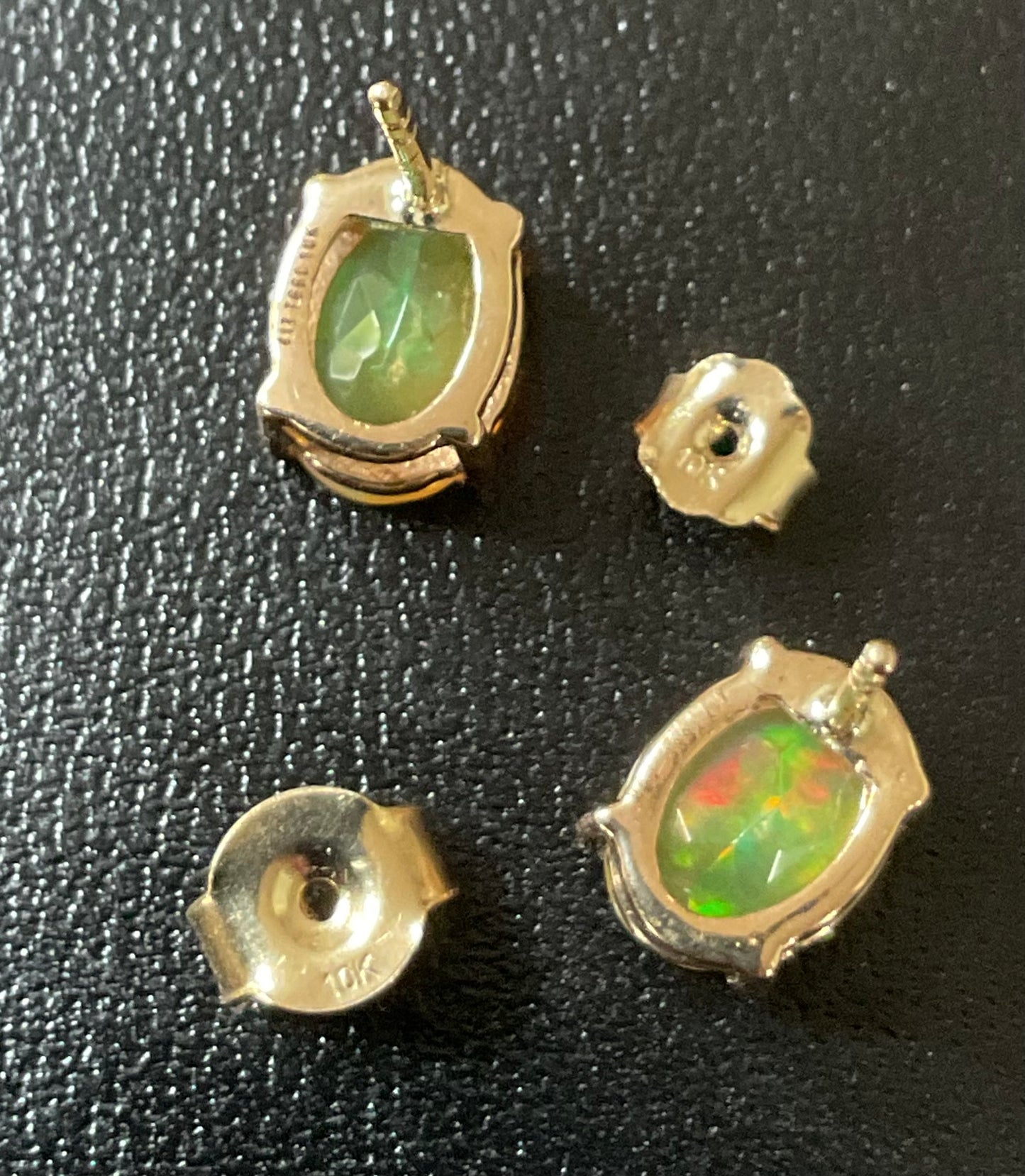 10K Ethiopian Welo Opal Oval cut stud earrings 8x6mm yellow gold TGGC