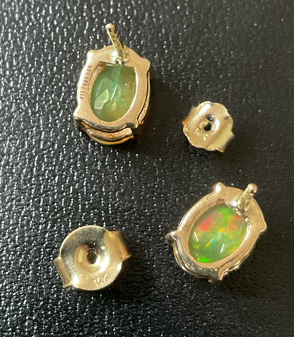 10K Ethiopian Welo Opal Oval cut stud earrings 8x6mm yellow gold TGGC