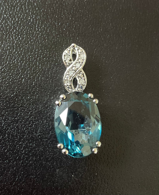 10K Oval 14x10mm London Blue Topaz and Diamond pendant (no chain) white gold TGGC