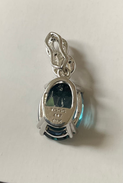 10K Oval 14x10mm London Blue Topaz and Diamond pendant (no chain) white gold TGGC