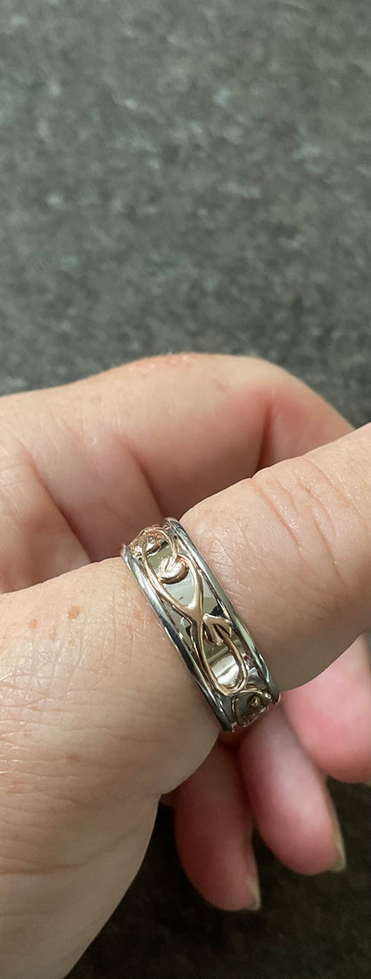Clogau Unisex Tree of Life 7mm Wide channel Band ring size W1/2 and Y1/2 silver and rose gold Ladies Gentlemen