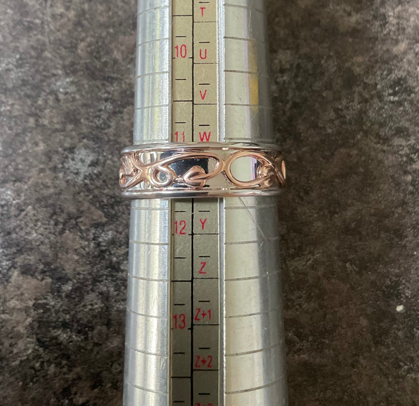 Clogau Unisex Tree of Life 7mm Wide channel Band ring size W1/2 and Y1/2 silver and rose gold Ladies Gentlemen