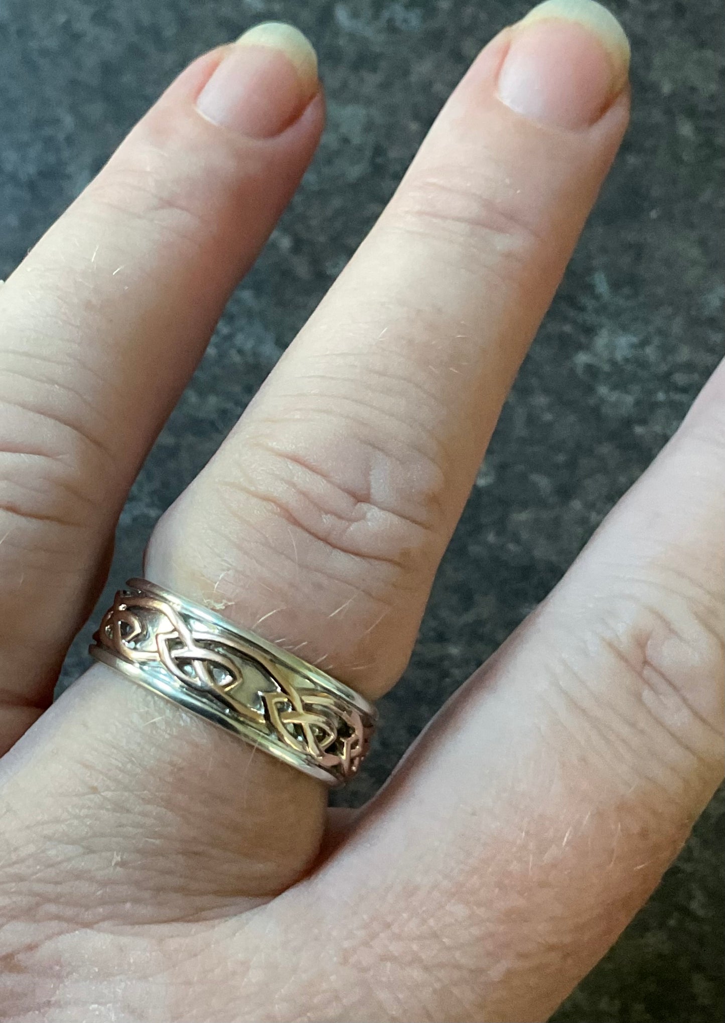 Royal Clogau Sterling Silver Annwyl 7mm Wide Channel Ring size V1/2 silver and rose gold RRP £350
