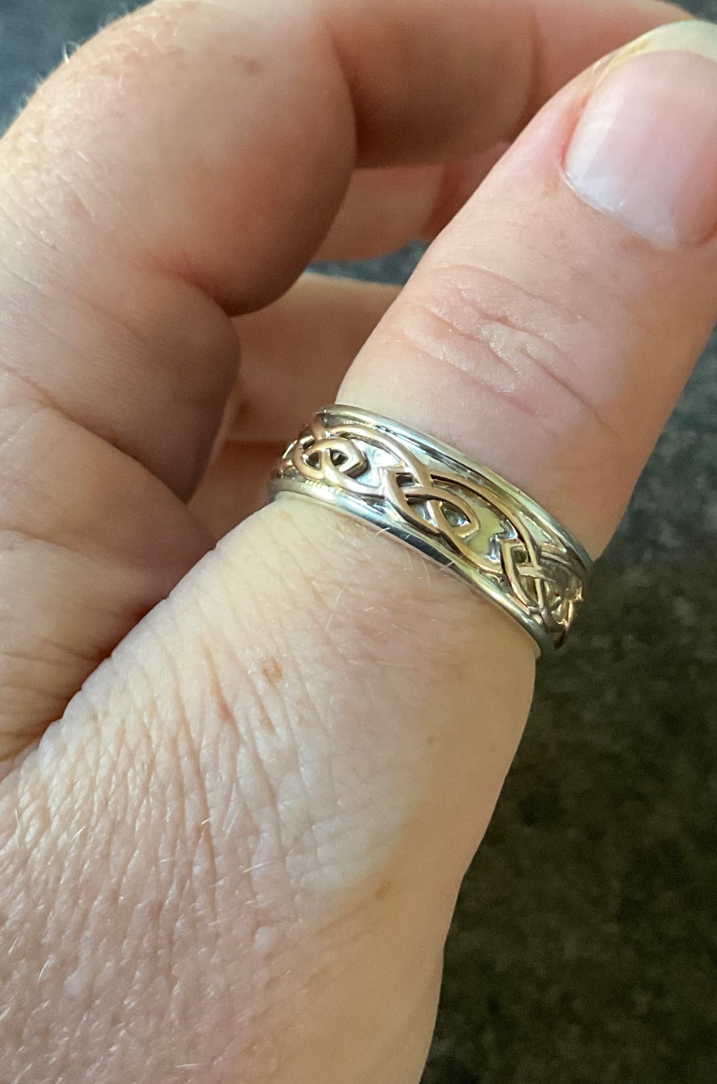 Royal Clogau Sterling Silver Annwyl 7mm Wide Channel Ring size V1/2 silver and rose gold RRP £350