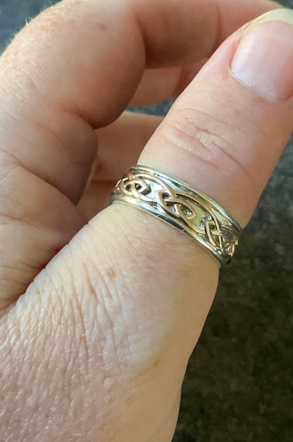Royal Clogau Sterling Silver Annwyl 7mm Wide Channel Ring size V1/2 silver and rose gold RRP £350