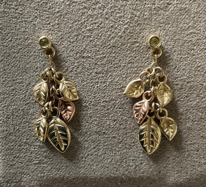 Clogau 9ct Awelon Peridot Leaves drop earrings in yellow and rose gold