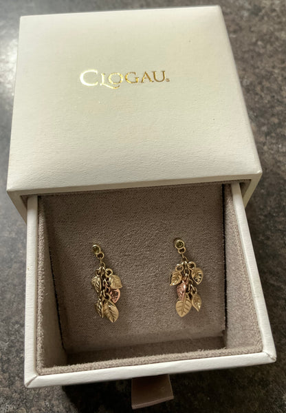 Clogau 9ct Awelon Peridot Leaves drop earrings in yellow and rose gold
