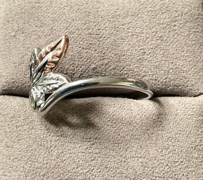 Clogau Awelon Peridot leaves ring size P silver and rose gold