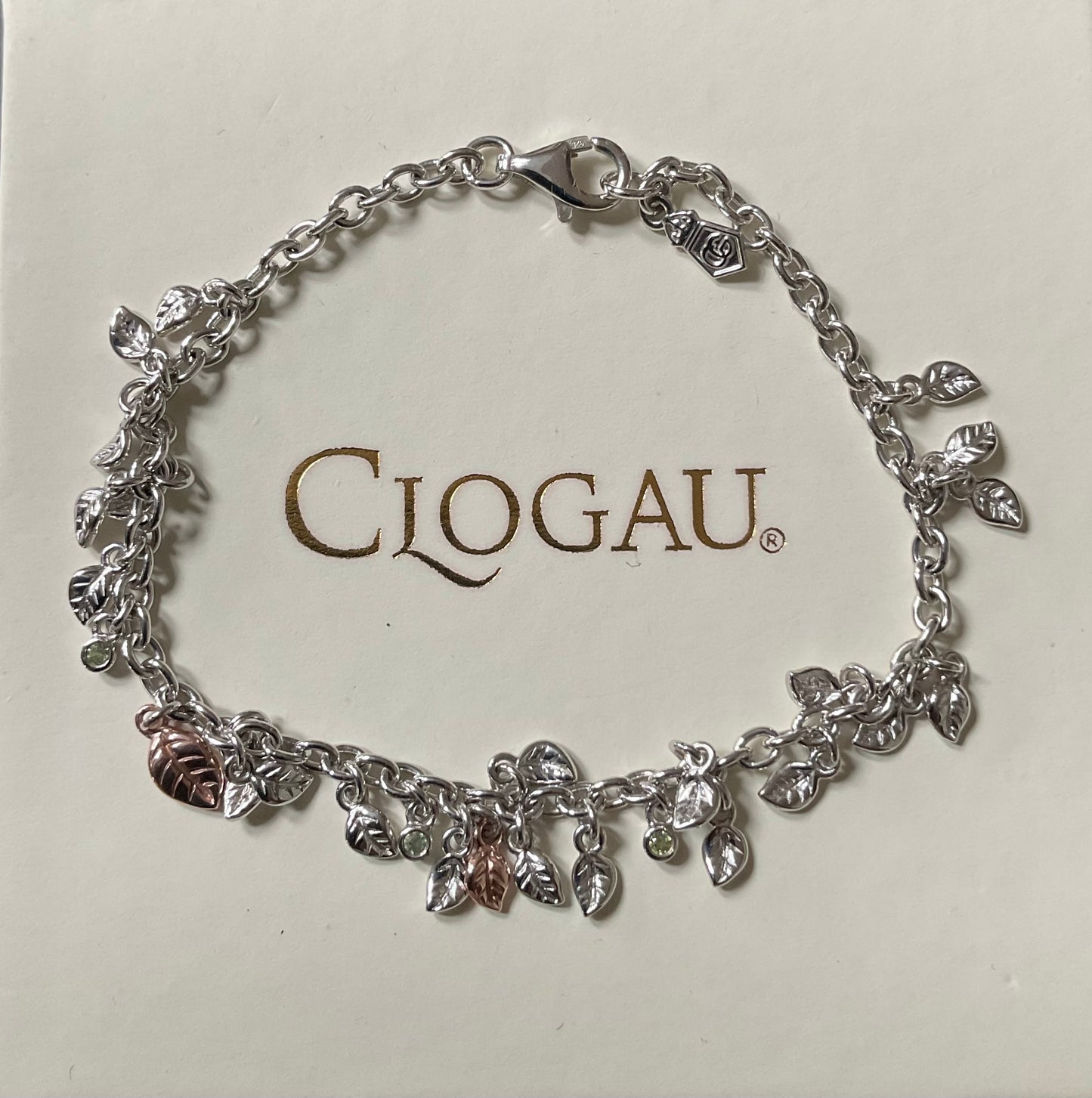 Clogau Awelon Peridot Leaves bracelet 18.5cm in silver and rose gold