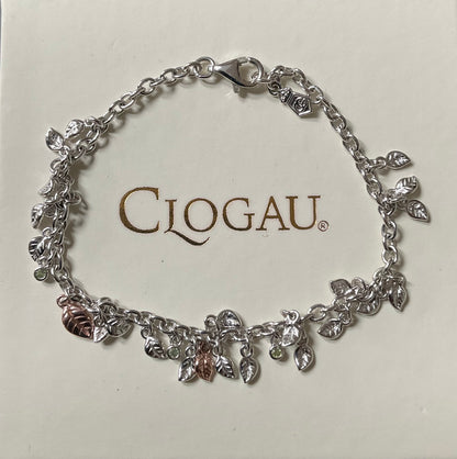 Clogau Awelon Peridot Leaves bracelet 18.5cm in silver and rose gold