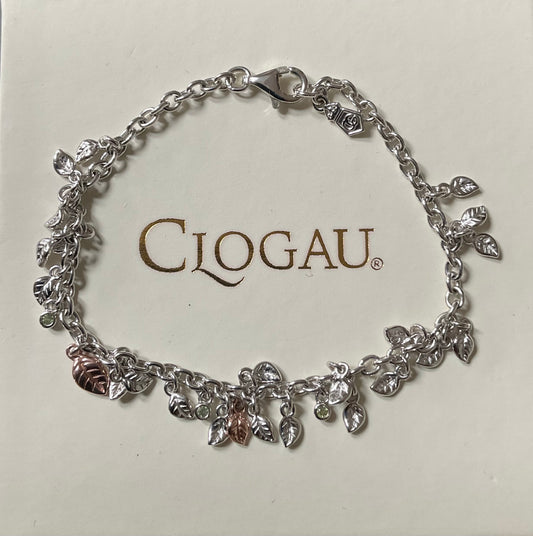 Clogau Awelon Peridot Leaves bracelet 18.5cm in silver and rose gold