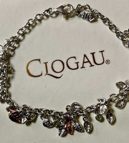 Clogau Awelon Peridot Leaves bracelet 18.5cm in silver and rose gold
