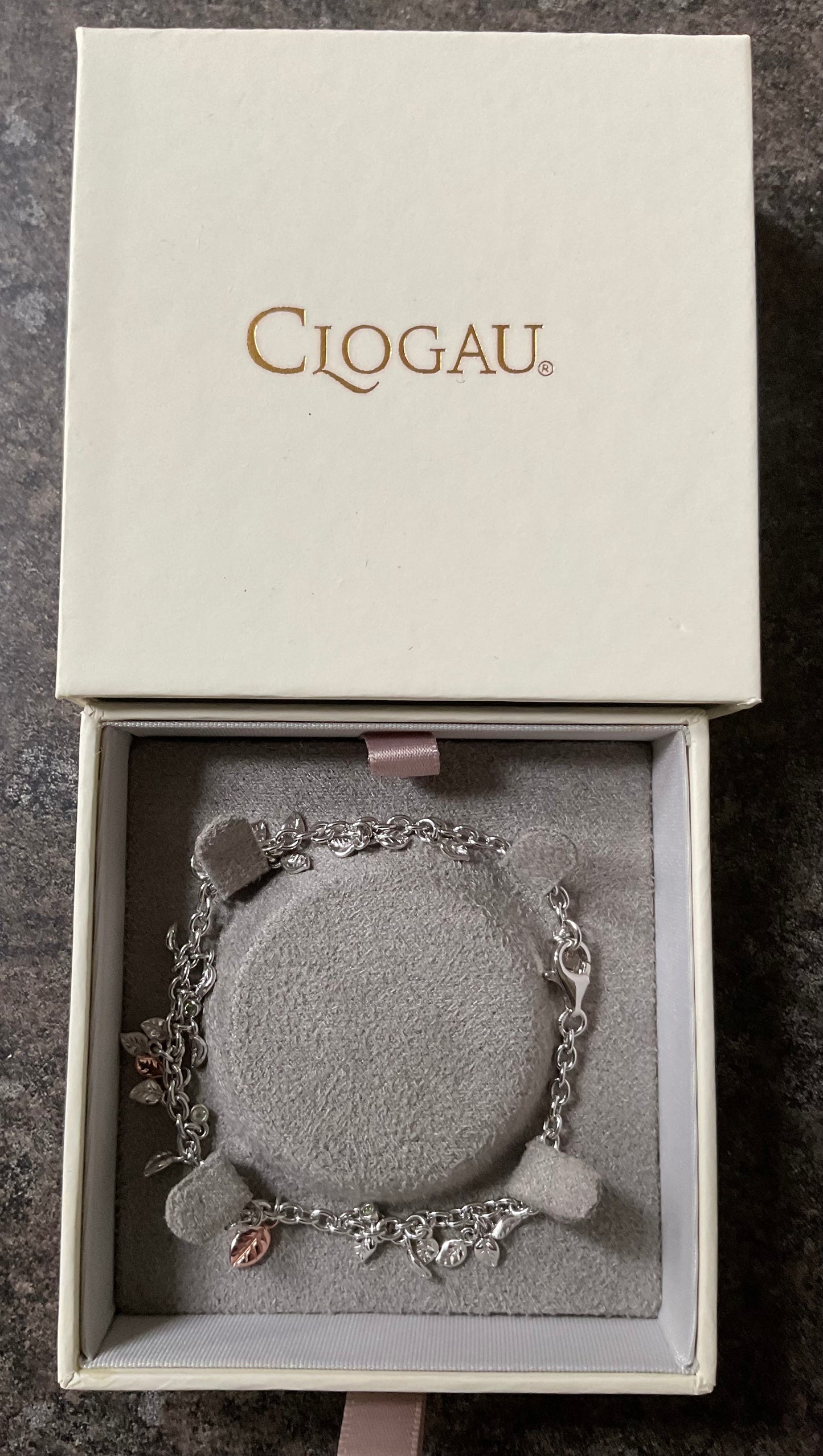 Clogau Awelon Peridot Leaves bracelet 18.5cm in silver and rose gold